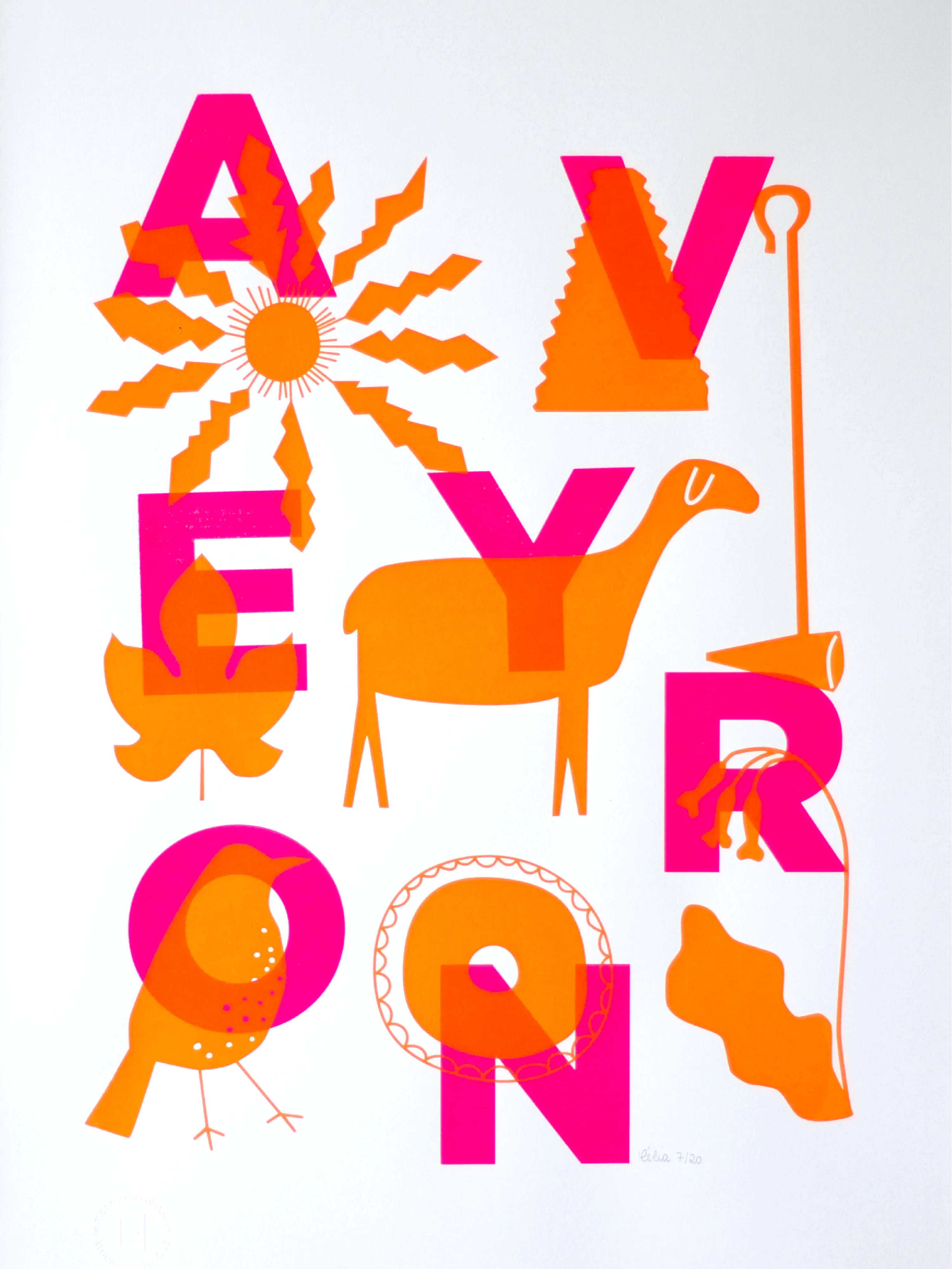 Aveyron rose fluo et orange fluo – Sérigraphie le manoir aux histoires
