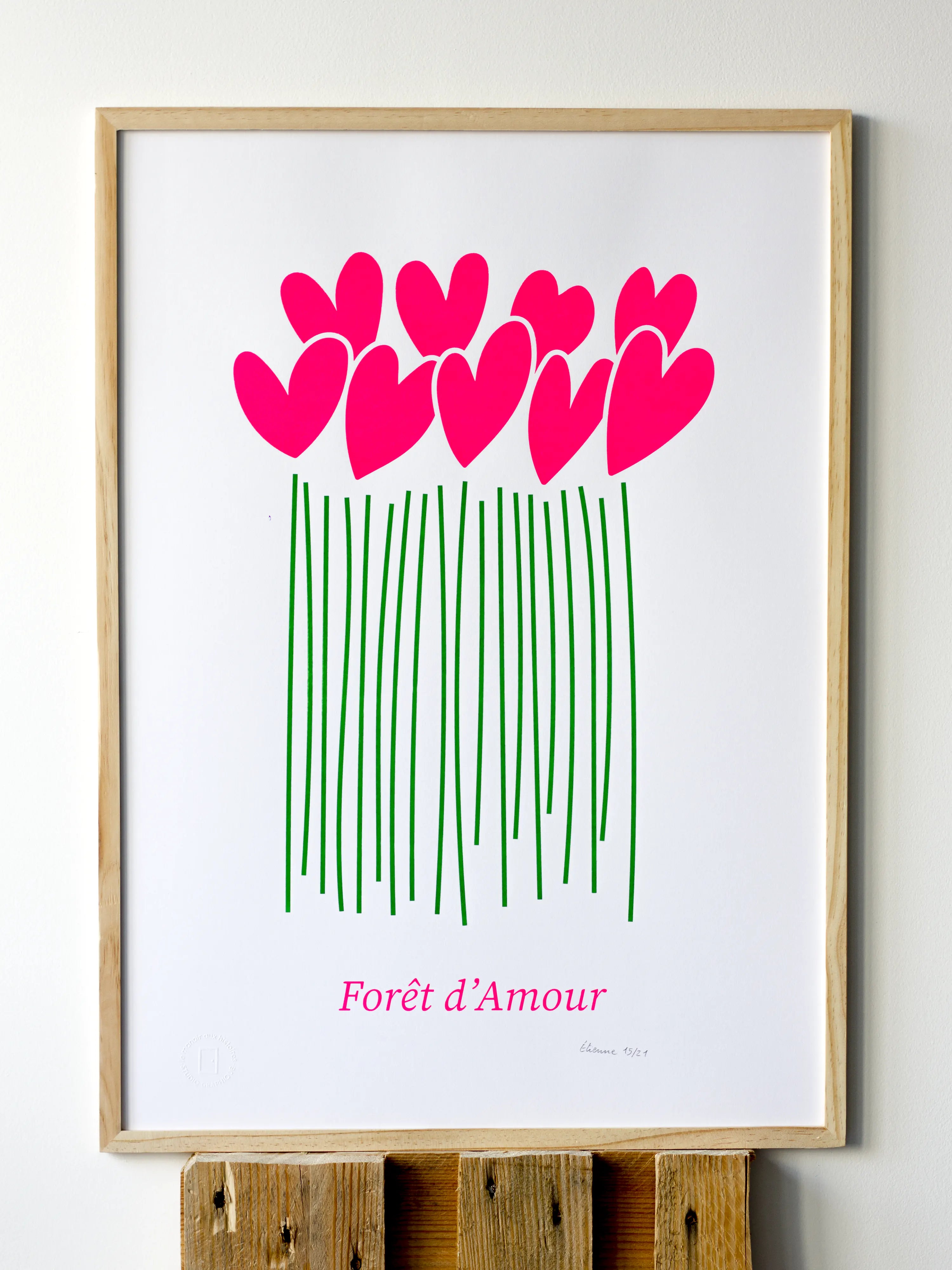 Forêt d'Amour vert et rose fluo – Sérigraphie le manoir aux histoires