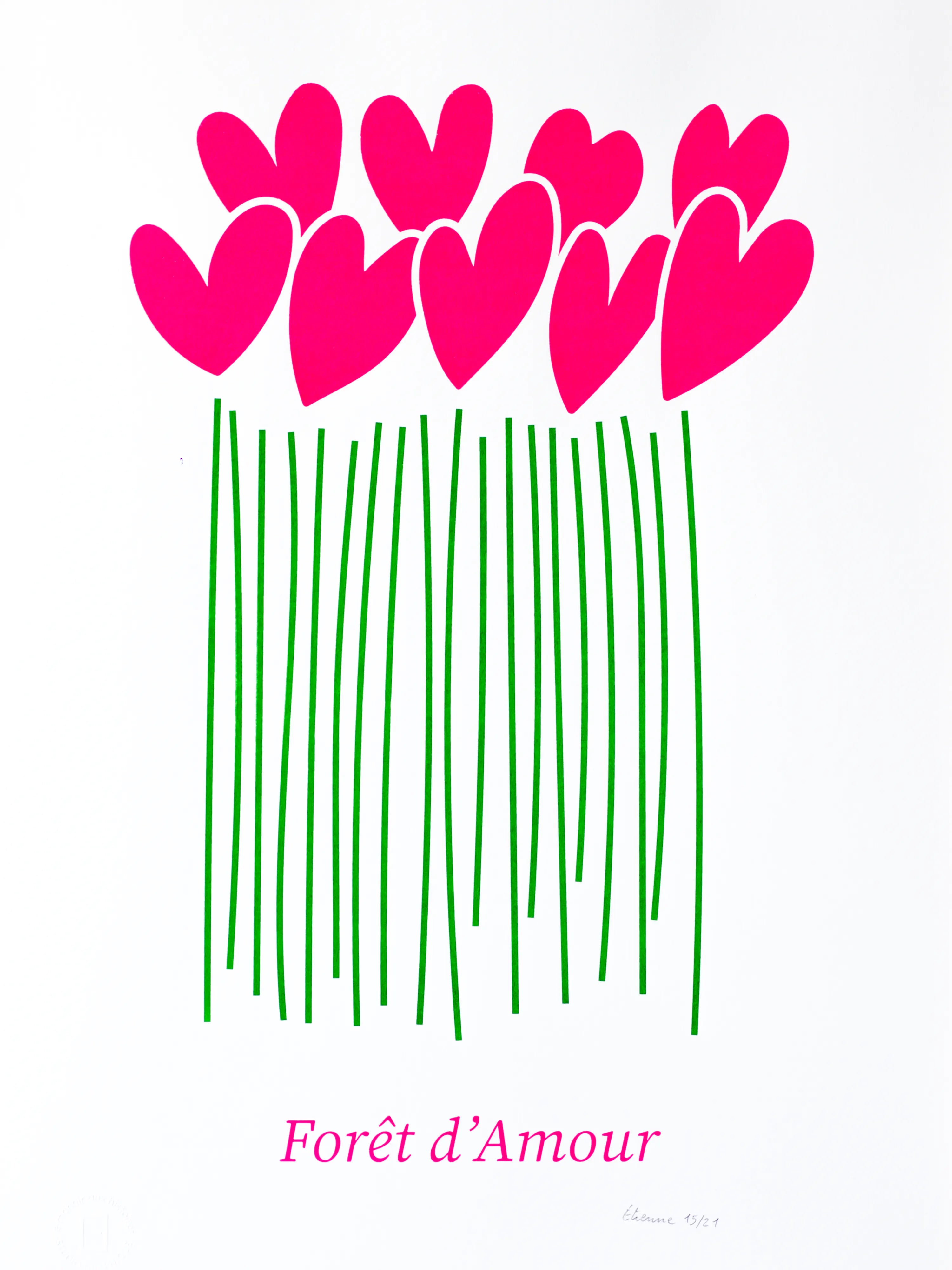 Forêt d'Amour vert et rose fluo – Sérigraphie le manoir aux histoires